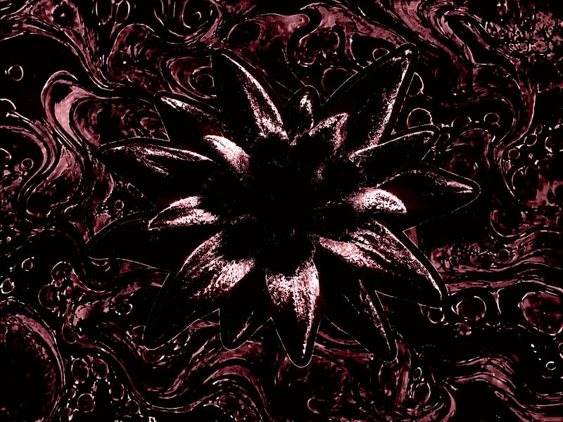 Animated dark crimson abyss with a metallic flower-like form